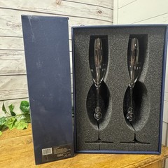 2 Retired Mikasa Platinum Orion 13 3/8″ Tall Champagne Flute Crystal Glass Pair