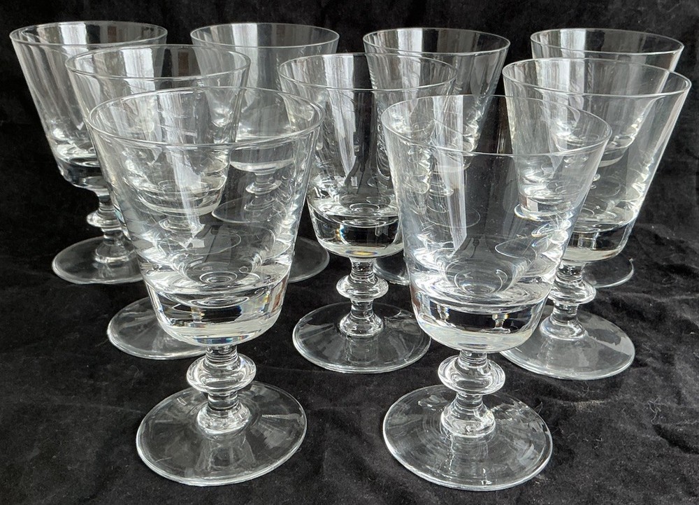 SET OF 9 VAL ST LAMBERT CRYSTAL STATE PLAIN PATTERN WATER GOBLET GLASS STEMWARE