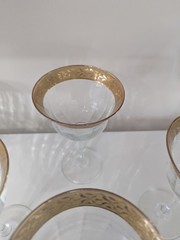 Vintage Gold Encrusted Wine Goblets Set of 6 Ornate Floral Rim Optic Glass 7″