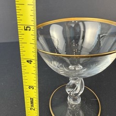 Lyngby Seagull Champagne Coupe Glass Danish Crystal Gold Rim Twisted Stem.