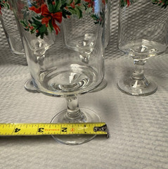 Vintage Set of 4 Christmas Holly & Ribbon Footed Wine Glasses Gold Rim 10oz