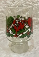 Christmas Low Ball Footed Glass Libby VTG MCM Wreath Ribbon Bow Holly Berry Pine