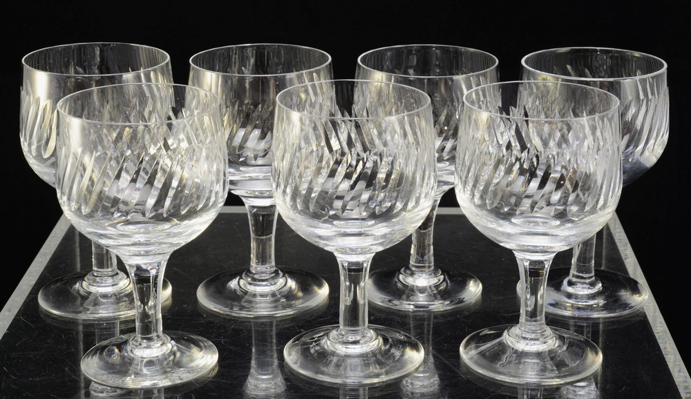 Set of 7 Webb Corbett Spiral Cut 4 1/2 Inch Wine Glasses SIGNED