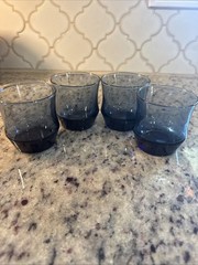 Vintage Libbey Glass Tumblers SET OF 4 Apollo Blue 3 1/4″ Tall Holds 6 oz