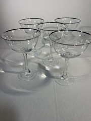 Lenox Intrigue Platinum Rim Champagne Glasses Set of 5 Silver Trim Crystal EUC