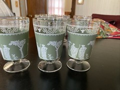 WEDGEWOOD JASPERWARE Helenic stemmed barware SET 8 vtg collectable GREEN 8 Oz