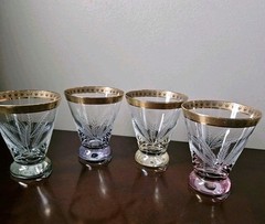 4 Rare Gold Rim Wheat Etched Cocktail Glasses Colored Base Vintage Bombay Co 4″