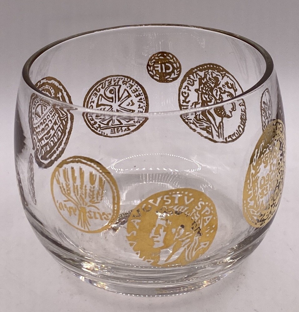 Vtg Roma Coins, Federal Glass, Clear 5 Oz Roly Poly, 2 3/8×2.5”, 1970’s, EUC