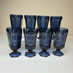 Set of 8 Fostoria Glass Virginia Dark Blue Iced Tea Tumblers Glasses