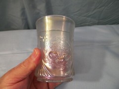 Dugan White Carnival Glass Wreathed Cherry Tumbler