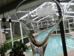 Javit Glass Grey Wheel Cut Fine Wheat 3.8oz Liquor Cocktail Stem Very Good Cond.