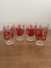 Set of Four 1953 Vintage Swanky Swig Bustling Betty Kraft Juice Novelty Glasses