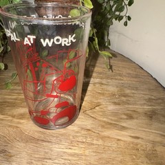Vintage Flintstones Glass “Fred and His Pals At Work” 1962 Hanna Barbera Red