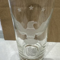 Vintage Set of 4 Glass TUMBLERS 5.75” high 12 ounces Etched Eagle/3 Stars