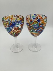 Pier 1/Murano Style Wine Goblet Glasses Confetti Splatter Art Lot Of 2