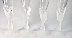 Sasaki WINGS Crystal Glass Frosted Doves Champagne Flutes (Set of 4) Japan 9.25″