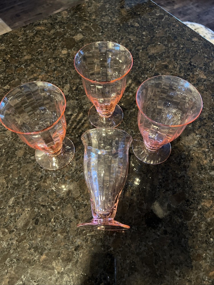4 Fry 1-5-Pink Iced Tea Glasses Straight Optic Design 5.5” -So Pretty but…READ