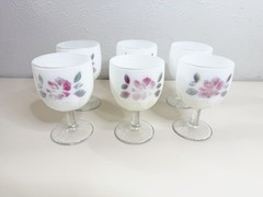 VTG Bartlett Collins White Floral Thumbprint Goblets/Schooners (6 Pc) USA 16oz