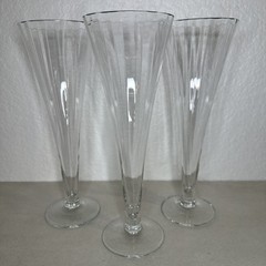 (3) Hand Blown Beveled Ribbed Hollow Stem Champagne Glasses – Champagne Flutes