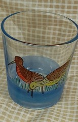 SET 4 Federal Short Glass Game Birds & Flamingo’s Clear & Blue Tumblers 3 ¼”
