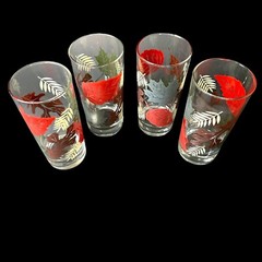 VTG LIBBEY TUMBLERS FALL LEAVES PATTERN SET/4 THANKSGIVING RED BROWN SAGE