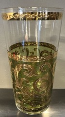 Vtg Culver MCM Baroque High Ball Tumblers 22K Gold 5 Scroll Olive Green 5.5″