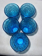 VTG Lot of 5 Vibrant Blue Textured Glasses Crinkle Anchor Hocking Lido Milano