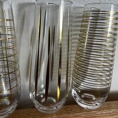 Vintage Stemless Champagne Flutes Glasses MCM Gold Barware Atomic