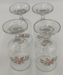 Libbey Tea Rose Goblets Set 4 Juice Wine Glasses 8 Oz Vintage Floral
