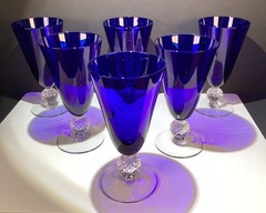 6 Morgantown Golf Ball Cobalt Blue “Ritz Blue” 12 oz Footed Iced Tea Glasses