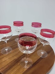 Set of 5 Crystal Ruby Red crystal Cut To Clear Dot Ruby Flash Wine Goblets 6.75″
