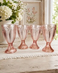Lenox Butterfly Meadow Pink Glass Iced Tea Glasses Set of 4 Dragonfly 7”