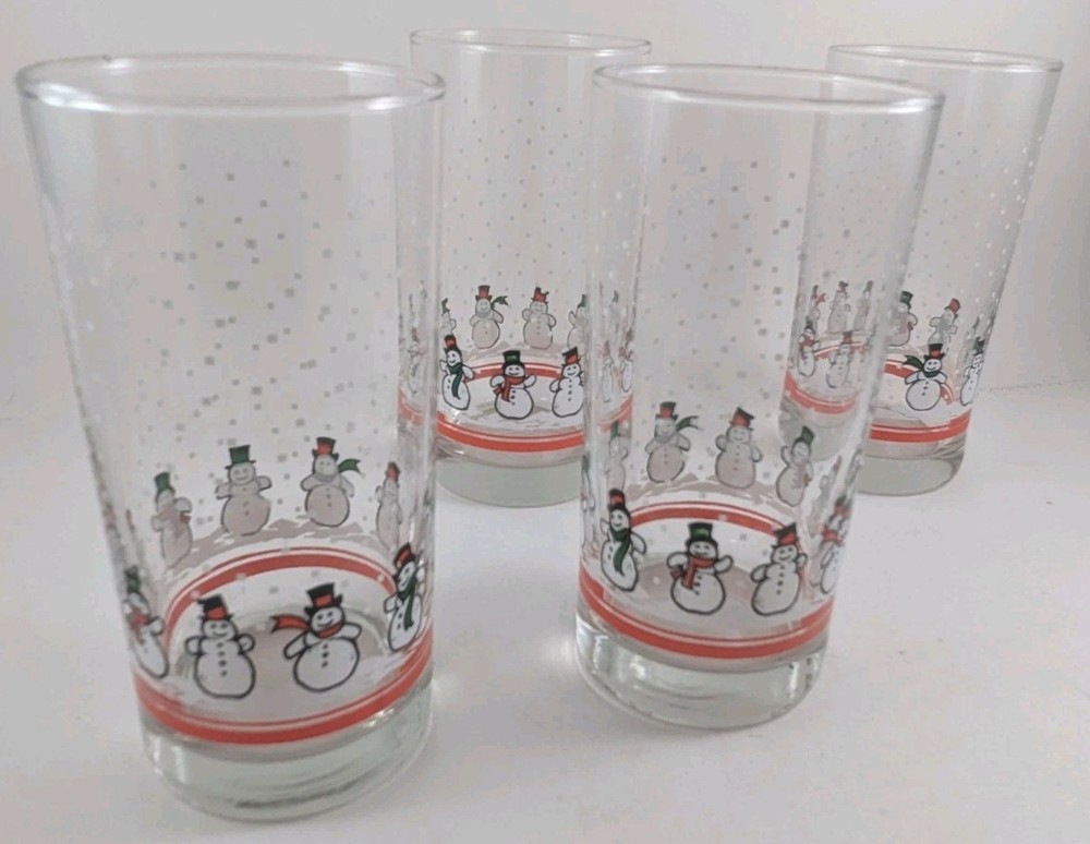 Set of 4 Libbey Snowman All Purpose Glasses Christmas Holiday EUC Vintage