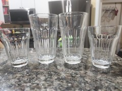Set of 4 Vintage Paşabahçe Palaks 8 oz & 12 oz Glasses Tumblers Paneled Turkey