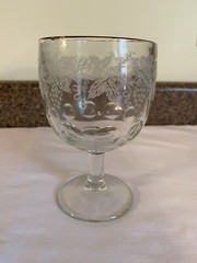 Vintage Indiana Glass Bartlett & Collins White Grape/Leaf Gold Rim Water Goblet