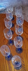 Set of 10 Lenox Crystal Cobalt Blue Stem Swag Drape Wine Glasses 8″ Tall