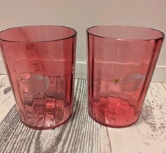 Cranberry Glass Tumblers Rib Optic Hand Painted 3 3/4″ Antique Victorian Era