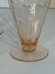 Set of 4 Depression Era 1940s Pink Etched Floral Glasses, Tapered Shape