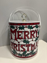 Vintage Cera Holiday Ice Bucket Merry Christmas 1970s Acrylic W/ Lucite Handle