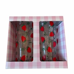 Fig & Fern Strawberry Highball Drinking Glasses Set of 2 Chic Summer Barware New