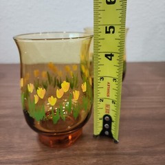 Vintage Libbey Drinking Glasses Smoke Amber with Yellow Tulips Floral Set of 2