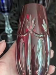 Vtg Ajka Rene Ruby Red Cut Clear Bohemian Crystal Champagne Flute Stemware Glass