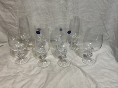 Lot of 4 Wine Glasses 4 Flutes-CLAUDIA Import Assoc – Faceted Ball Stem Ball Set