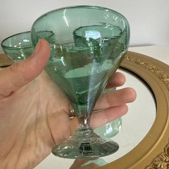 Vintage Green Cordial Dessert Glasses with Stem Set of 6 Made in Mexico
