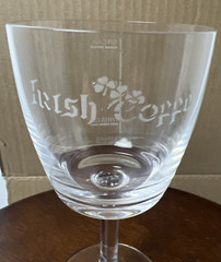 Set of 6 Irish Coffee Glasses Goblets Shamrock Clear Stemmed Recipe on Side