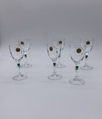 Set Of 6 Cristal d’ Argues France Venice Emerald Teardrop Crystal Sherry Glasses