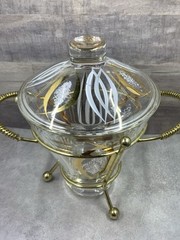 Fred Press Ice Bucket Candy Jar Glass with Brass Handled Caddie Holder & Lid