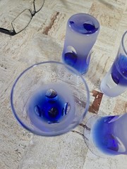Set 4 BLOCK Liquor Crystal Vodka Glasses 3.75″ RAINY DAY Frosted Cobalt Blue