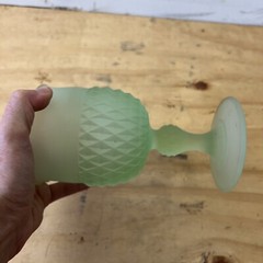 Vintage Green Satin Frosted Diamond Point Goblet by Indiana Glass Co.