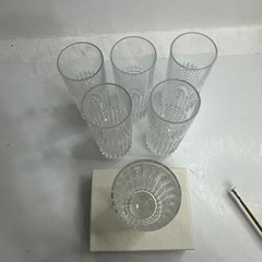 6 Vintage Highball Glasses Clear Pressed Diamond Lattice Cristal d’Arques